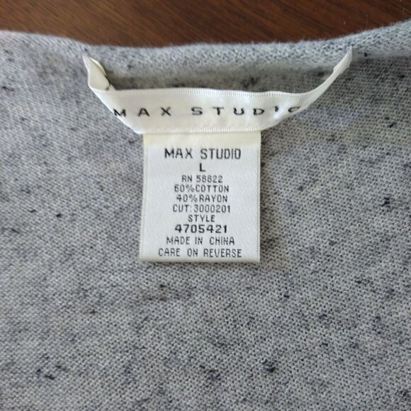 EEUC MAX STUDIO GREY HEATHER DUSTER STYLE CASCADE FRONT SWEATER SIZE LARGE - Picture 6 of 8